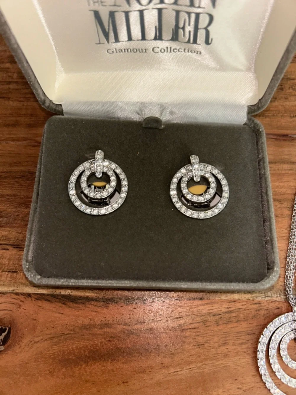 Vintage NOLAN MILLER Silver Tone Clear crystals Circles Necklace and Earrings